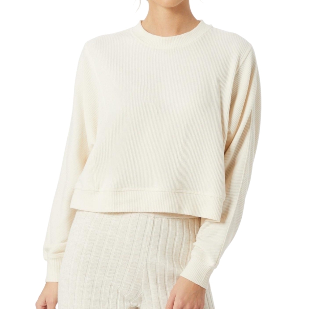 Miss Selfridge Shirt Minimalist Casual Womens S Soft Comfy Cozy Cream Ribbed